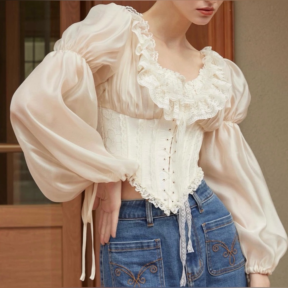 Lacemade lace corset top shirt fairycore cottage kawaii fairy floral Lolita
